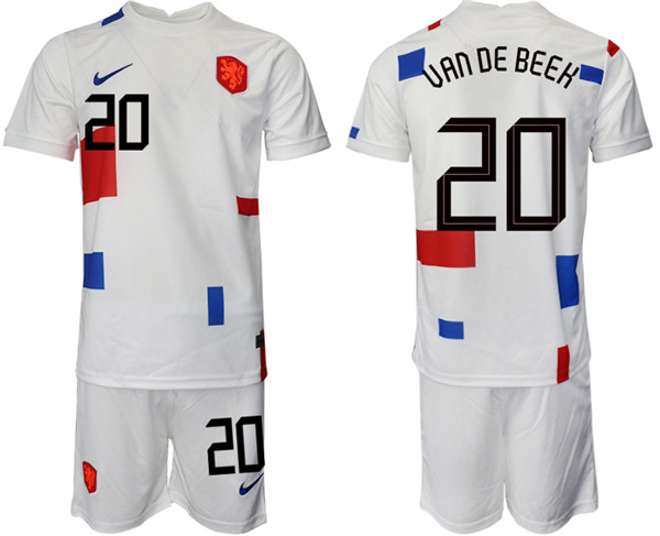 Men's Netherlands #20 Uan de beeh White Away Soccer Jersey Suit